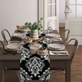 thumbnail image 4 of Table Runner Dresser Scarves 72 Inch Long, Classic Black and White Damask Linen Dining Table Runners Vintage Ethnic Floral Art Tabletop Scarf for Wedding Holiday Party Kitchen, 4 of 7