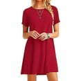 thumbnail image 1 of Coloody Robe T-Shirt Décontractée pour Femme à Col Rond, Manches Courtes, Coupe Ample, Tunique Débardeur d'Été - Rouge m, 1 of 3