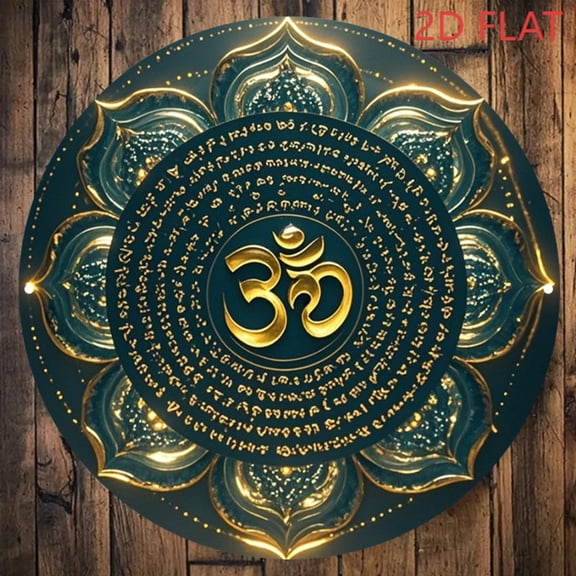 HELLOYOUNG Om Wall Art 8 Inch Round Mandala Meditation Decor, Turquoise Gold Hindu Symbol Yoga Studio Durable Aluminum Metal Sign for Home Office Buddhi