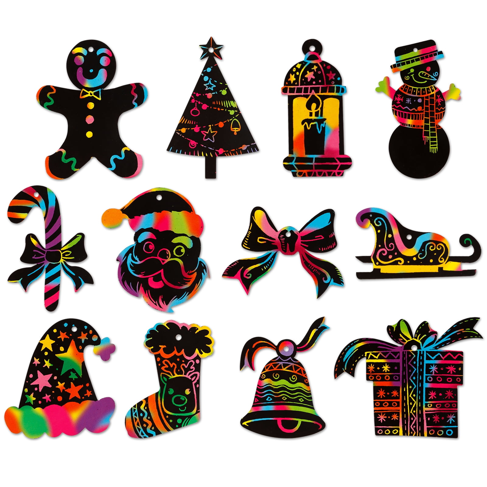 WaaHome Rainbow Scratch Christmas Ornaments 24pcs Christmas Scratch Art