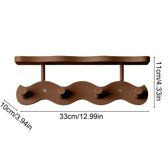 Brown Brown Wood Wall Hook Rack 4 Hooks With Shelf Entryway Coat Towel Hanger Organizer