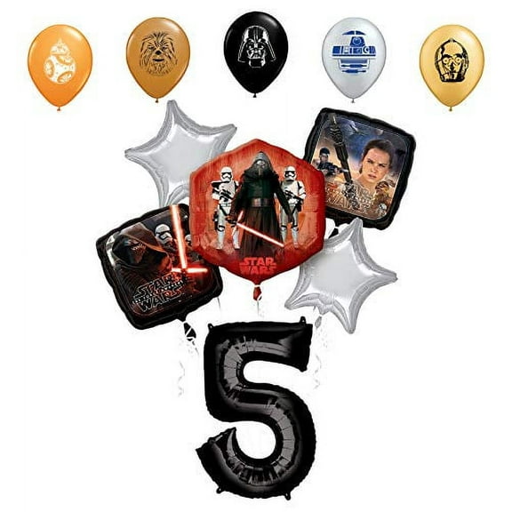 Star Wars 5th Birthday Party Supplies Foil Balloon Bouquet Decorations with 5pc Star Wars 11" Character Print Latex Balloons Chewbacca, Darth Vader, C3PO, R2D2 and BB8