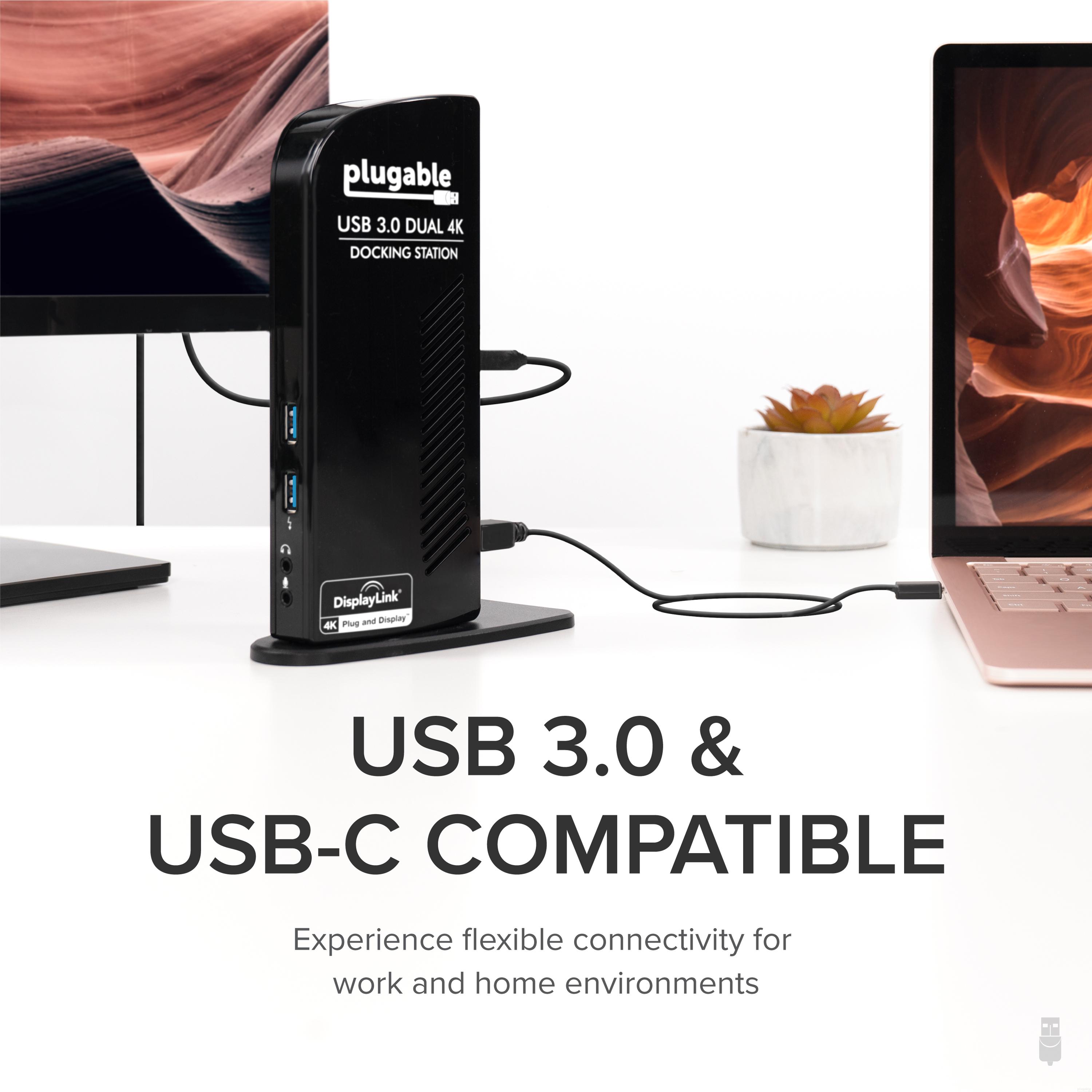 Plugable USB 3.0 Dual DisplayPort 4K Monitor Universal Laptop Docking Station for Windows and Mac (Dual 4K DisplayPort, Gigabit Ethernet, Audio, 6 USB Ports) - image 4 of 9