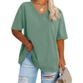 thumbnail image 2 of vigerkar Womens Oversized Tshirts V Neck Tee Shirts Half Sleeve Loose Fit T Shirt Cotton Tunic Tops 2025 Green, S, 2 of 4