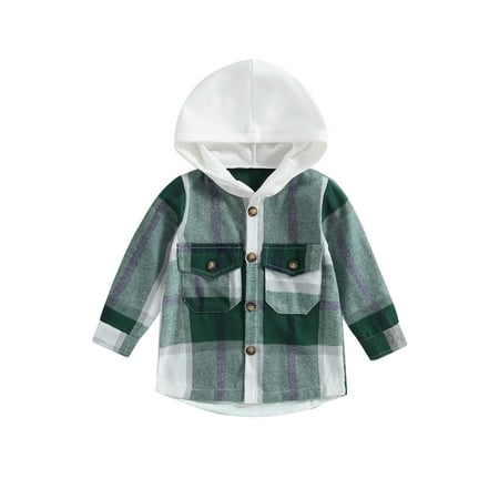 

LisenraIn Kid Boys Shirt Coat Autumn Clothing Toddlers Plaid Patchwork Long Sleeve Tops Children Casual Hooded Outwear
