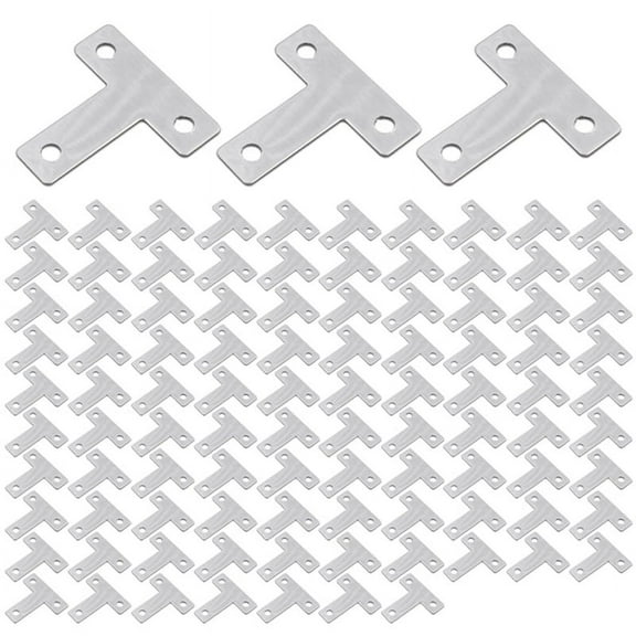 100pcs Flat Tee Mending Plate, Stainless Steel T Brackets Flat Corner Braces, Multiple Holes Corner Brace for Wood
