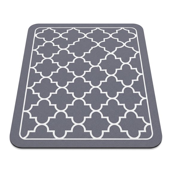Dish Drying Mat for Kitchen Counter - Large 15x18 Inch Absorbent Stone Feel Mat for Dishes, Easy Clean, Grey