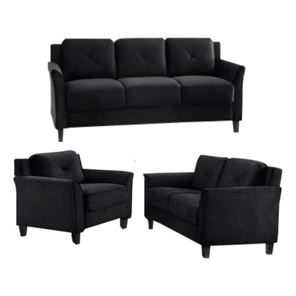 LifeStyle Solutions Hartford 3 Piece Living Room Microfiber Sofa Set in Black