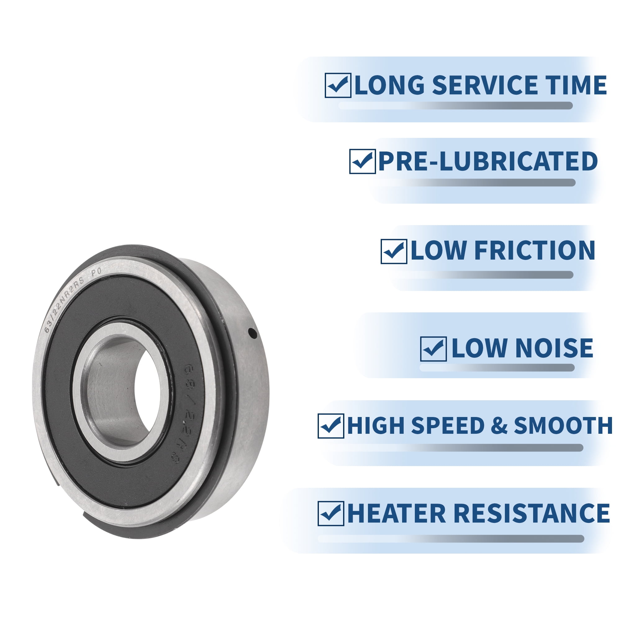 Unique Bargains 63/22NR2RS Deep Groove Ball Bearings 22x56x16mm P0 Double Rubber Seal Lubricated Bearings 1Pc Car Scooter Skateboard Wheel Universal Silver Tone Black