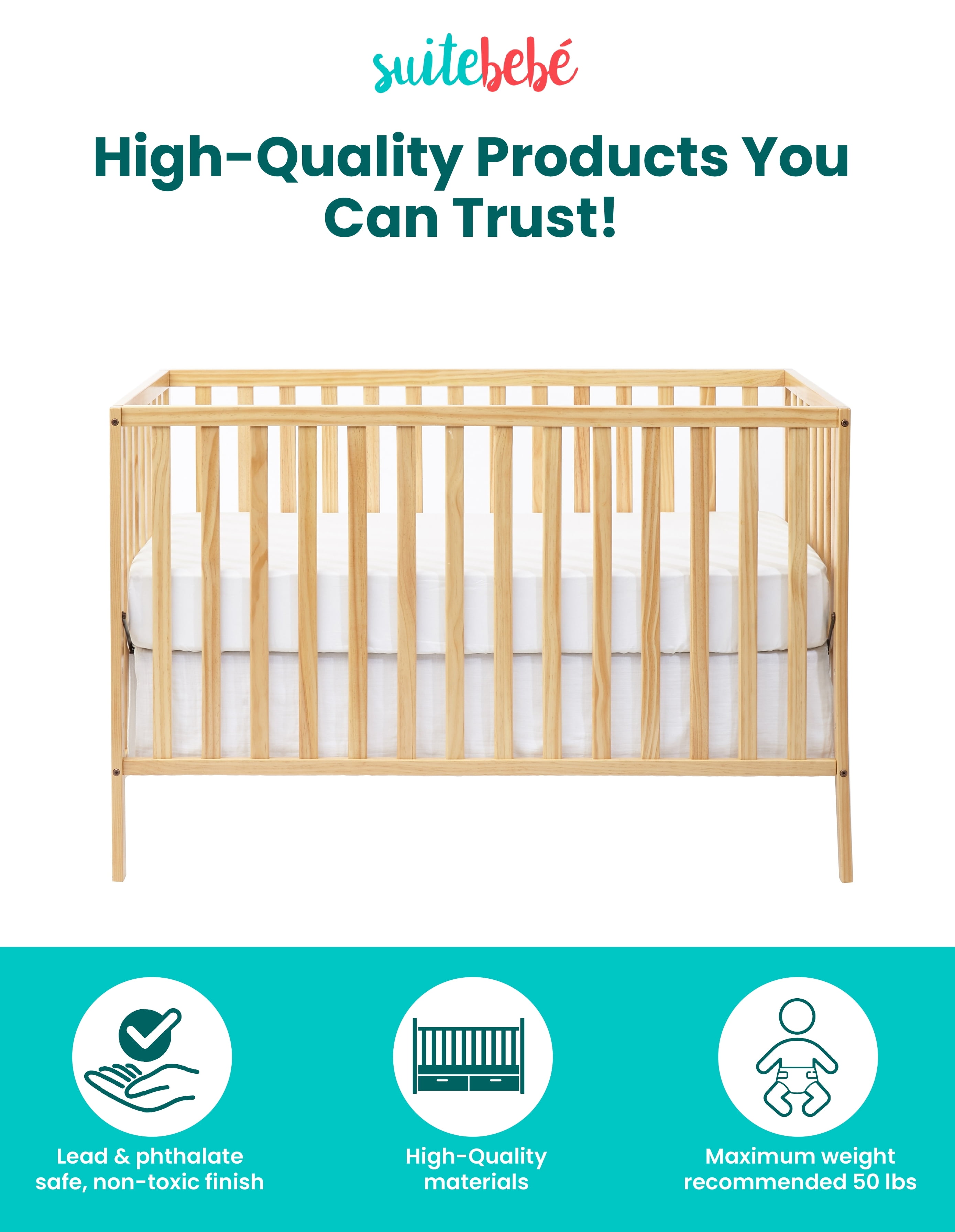 Suite Bebe Palmer 3-in-1 Convertible Crib, Natural