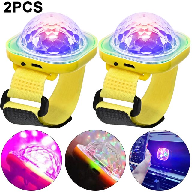 2Pc USB Mini Pulsera Disco Ball Luces Juguete 400mAh para Fiesta Baile () Amarillo
