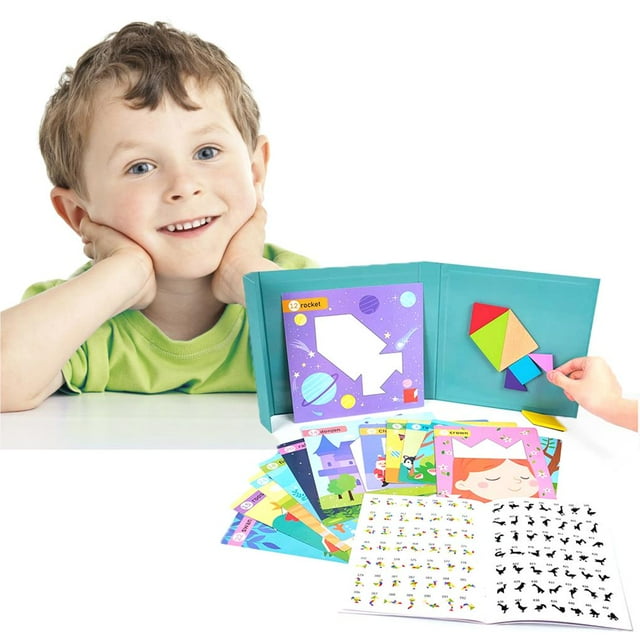 stanreset Kids Magnetic 3D Jigsaw Tangram Game for Children Learning Educational Drawing Board Games Toy Gift