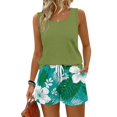 thumbnail image 3 of Coconut Print Two Piece Set for Women, Sleeveless Scoop Neck Tank & Elastic Waist Shorts - Casual Summer Lounge Outfit with Pockets Light Green XXL, 3 of 9