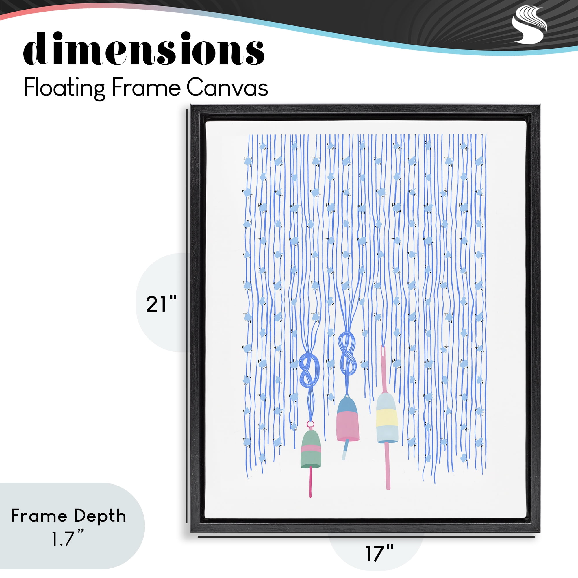 Stupell Industries Hanging Buoys on Ropes Black Framed Floater Canvas Wall Art, design by Melissa Tilley