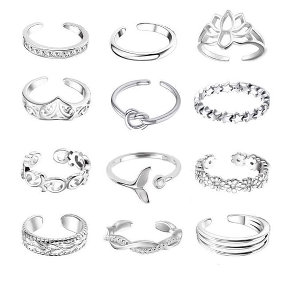Women's Alloy Lotus Knot Toe Rings with Rhinestone and Geometric Design (12 Pieces)
