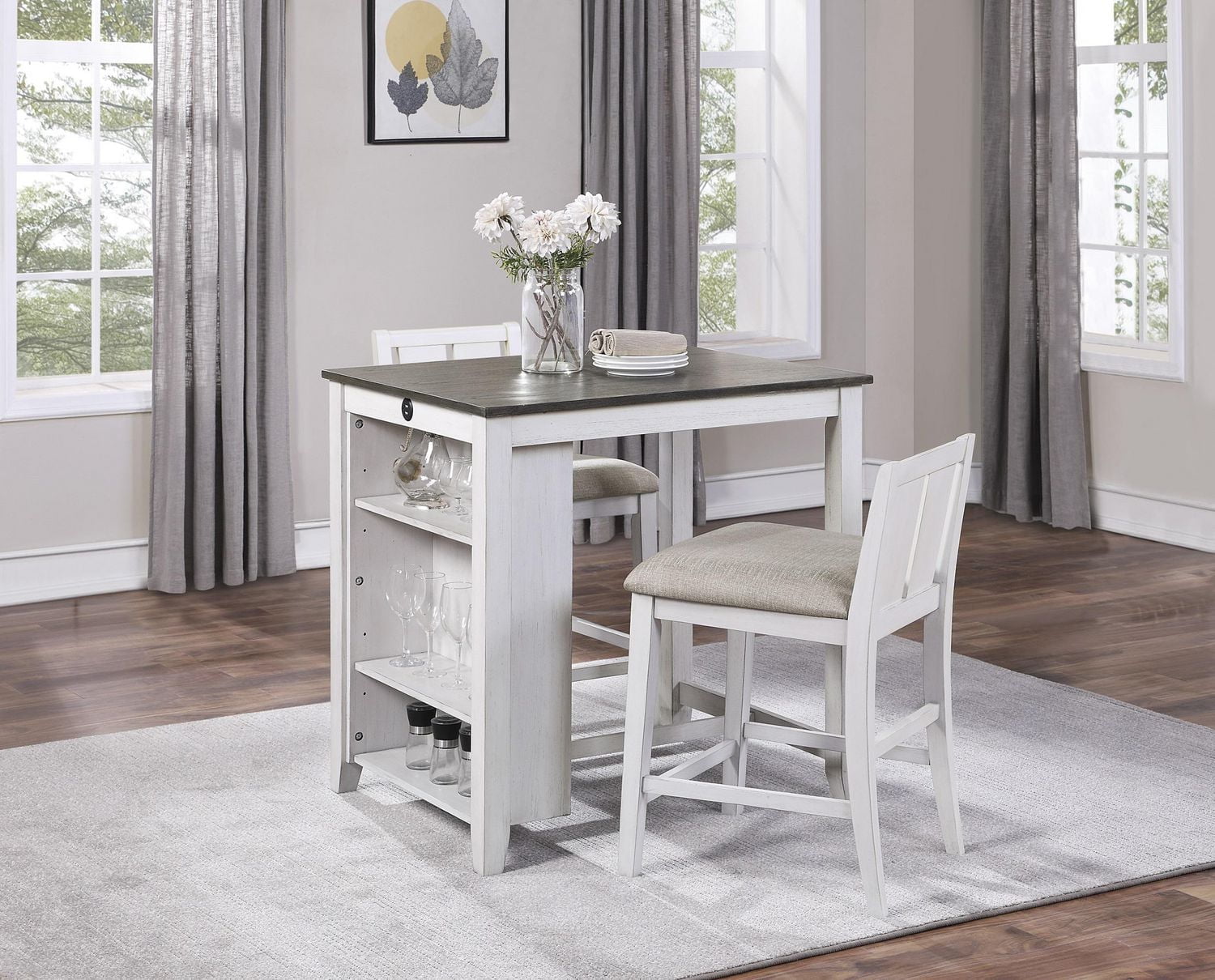 Topline Home Furnishings Multi-Functional White 3pc Dining Set