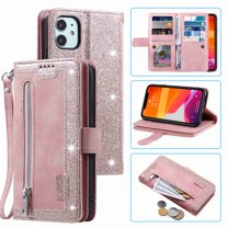 Dteck Case For iPhone 11 6.1 inch 2019 Luxury PU Leather 9 Card Holder Flip Magnetic Wallet Purse Case with Zipper Coin/Cash Pocket Fold Stand, rosegold