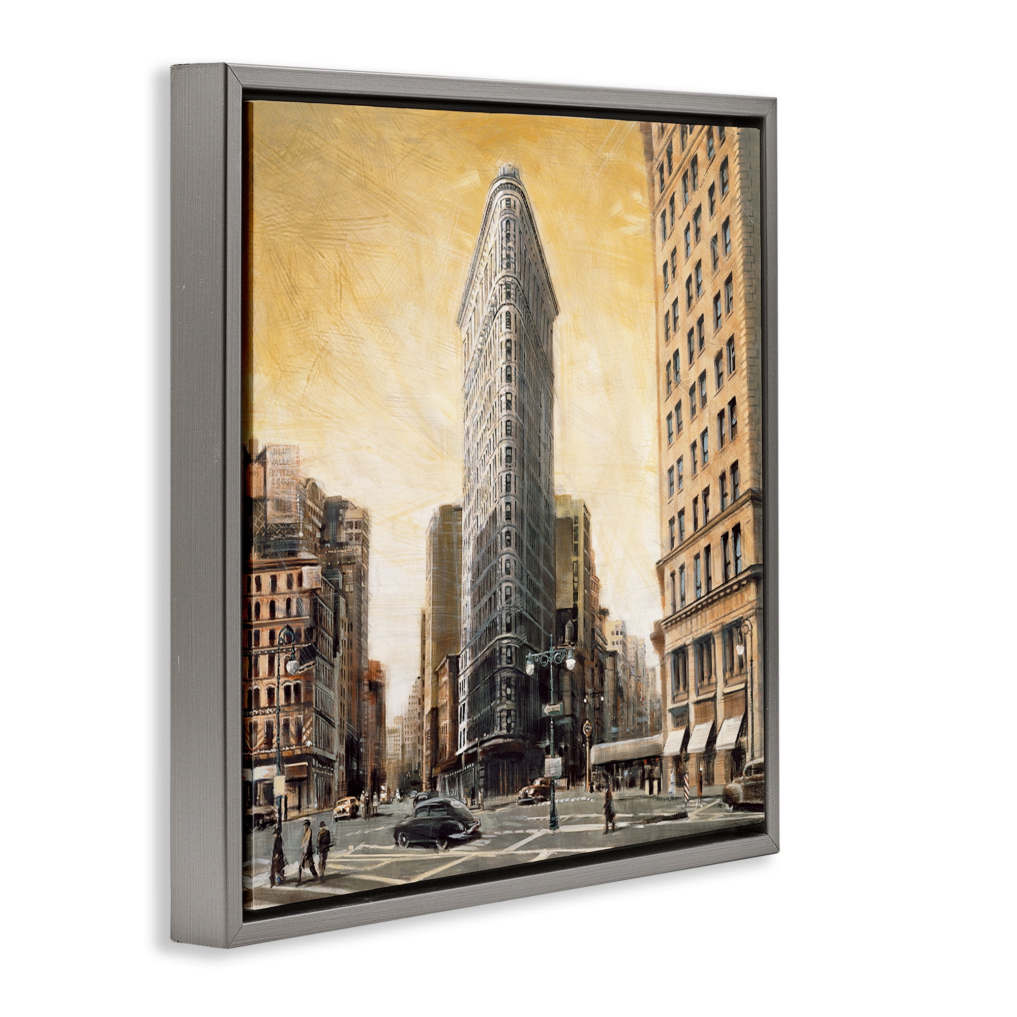 Stupell Industries People Strolling City Scenic & Cityscapes Painting Gray Floater Framed Canvas Art Print Wall Art, 25 x 25