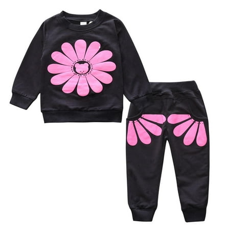 

ZCFZJW Toddler Baby Girls Sunflower Clothes Set Casual Long Sleeve Pullover Tops and Pants 2pcs Sweatsuit Outfits Fall Spring Clothes(Black 12 Months)