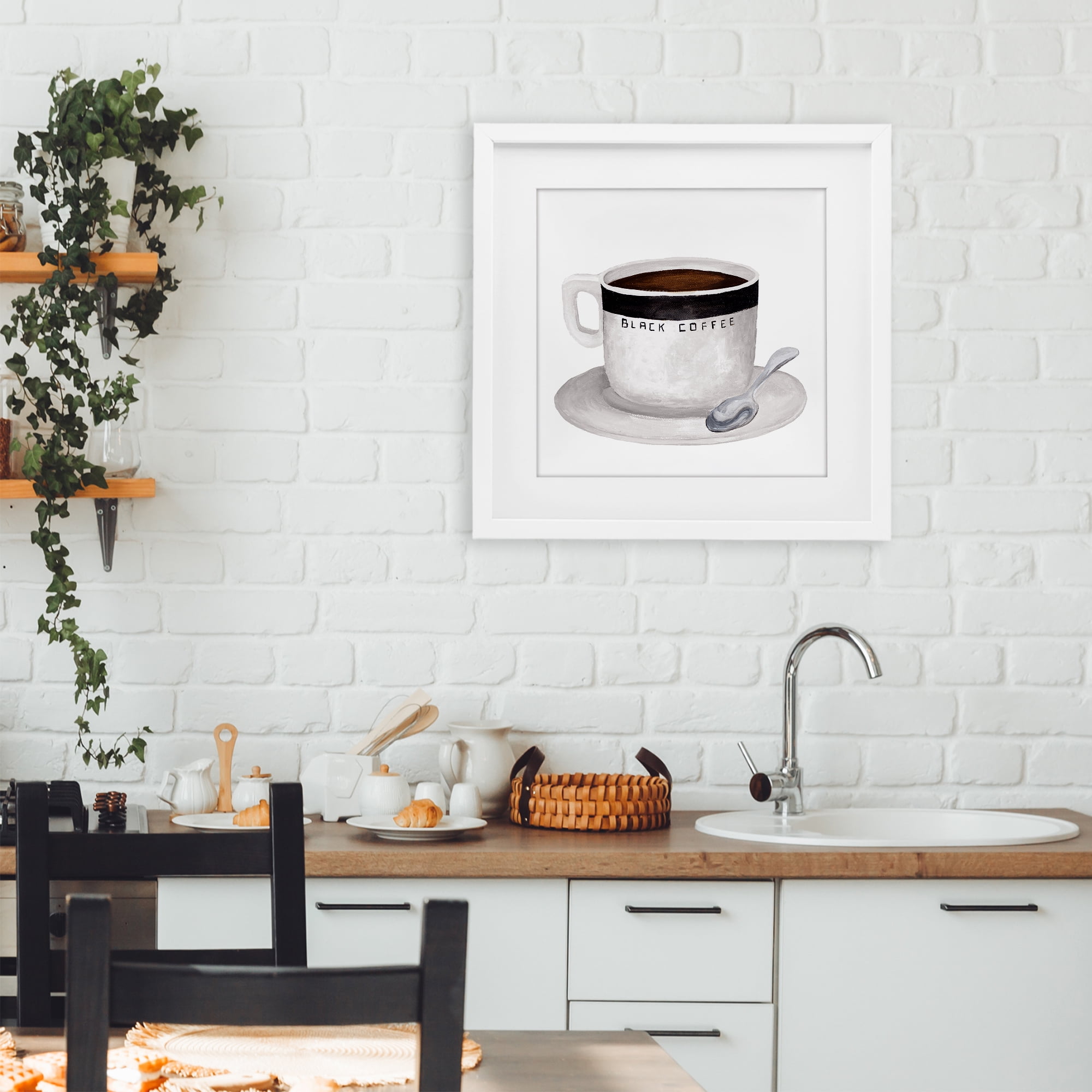 Stupell Industries Black Coffee Mug White Framed Print Under Glass, design by Elizabeth Medley