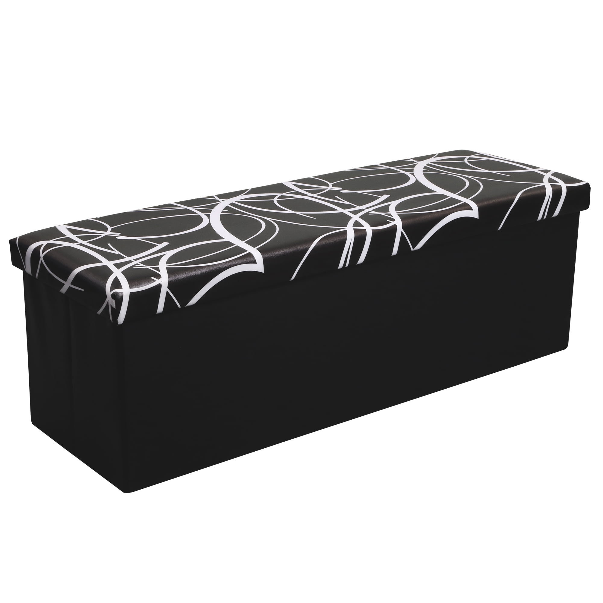 Otto & Ben 45 Inch Swirl Design Storage Ottoman Bench with Faux Leather