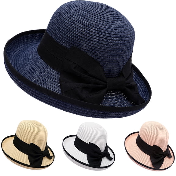 Women's Elegant Straw Sun Hat with Bow Detail, Turned-Up Brim Dress Hat for Beach, Garden Party, and Special Occasions, Vintage Style Fashion Headwear-Beige
