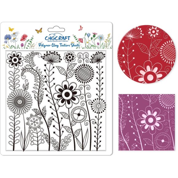 Abstract Wildflowers Polymer Clay Texture Sheets Geometric Flowers Silicone Stamp Clay Texture Mat Modeling Pattern Pad Texture Sheets for Jewelry and Clay Earrings Tools 5.5x5.5 inch