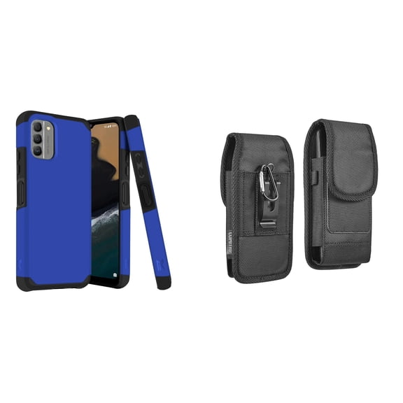 MK Armor Case for Nokia G400 5G and Vertical Nylon Belt Holster Pouch - Blue