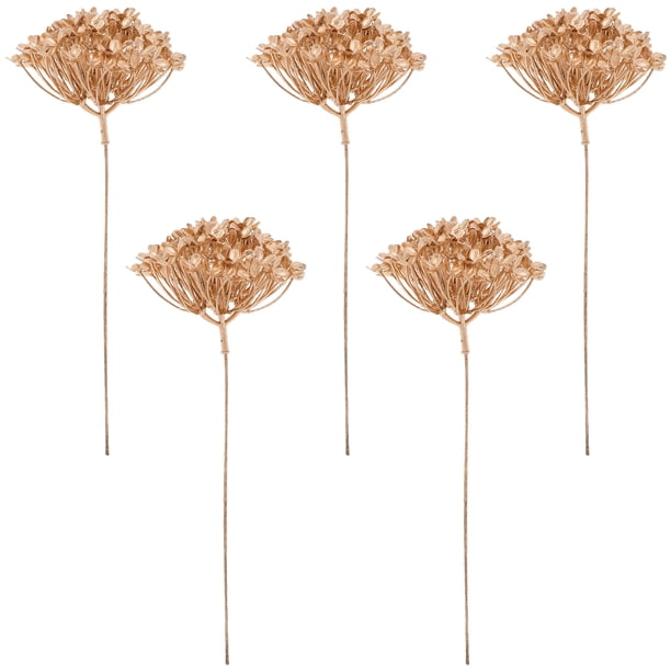 5 tallos artificiales de hortensias doradas, flores decorativas realistas para el hogar y fiestas, centros de mesa de temporada y bodas.