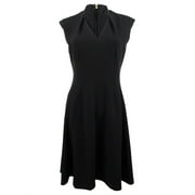 DKNY Women's V-Neck Fit & Flare Dress (6, Black)