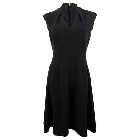 DKNY Women's V-Neck Fit & Flare Dress (8, Black)
