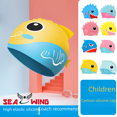 thumbnail image 2 of Gorro de baño de silicona con diseño de tiburón de dibujos animados para niños, unisex, bonito y cómodo, con estampado, que no aprieta, 2 of 4