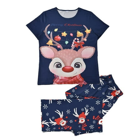 

AnuirheiH Xmas Pjs Set Women Mommy Printed Blouse Short Sleeve Tops+Pants Xmas Family Matching Pajamas Set 4-6$ off 2nd