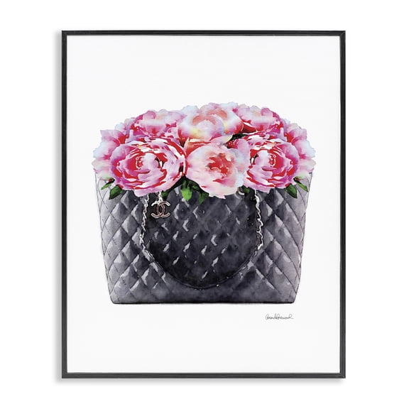 Stupell Industries Art Deco Pink Flower Purse Glam Black Framed Giclee Art, 11 x 14, by Amanda Greenwood