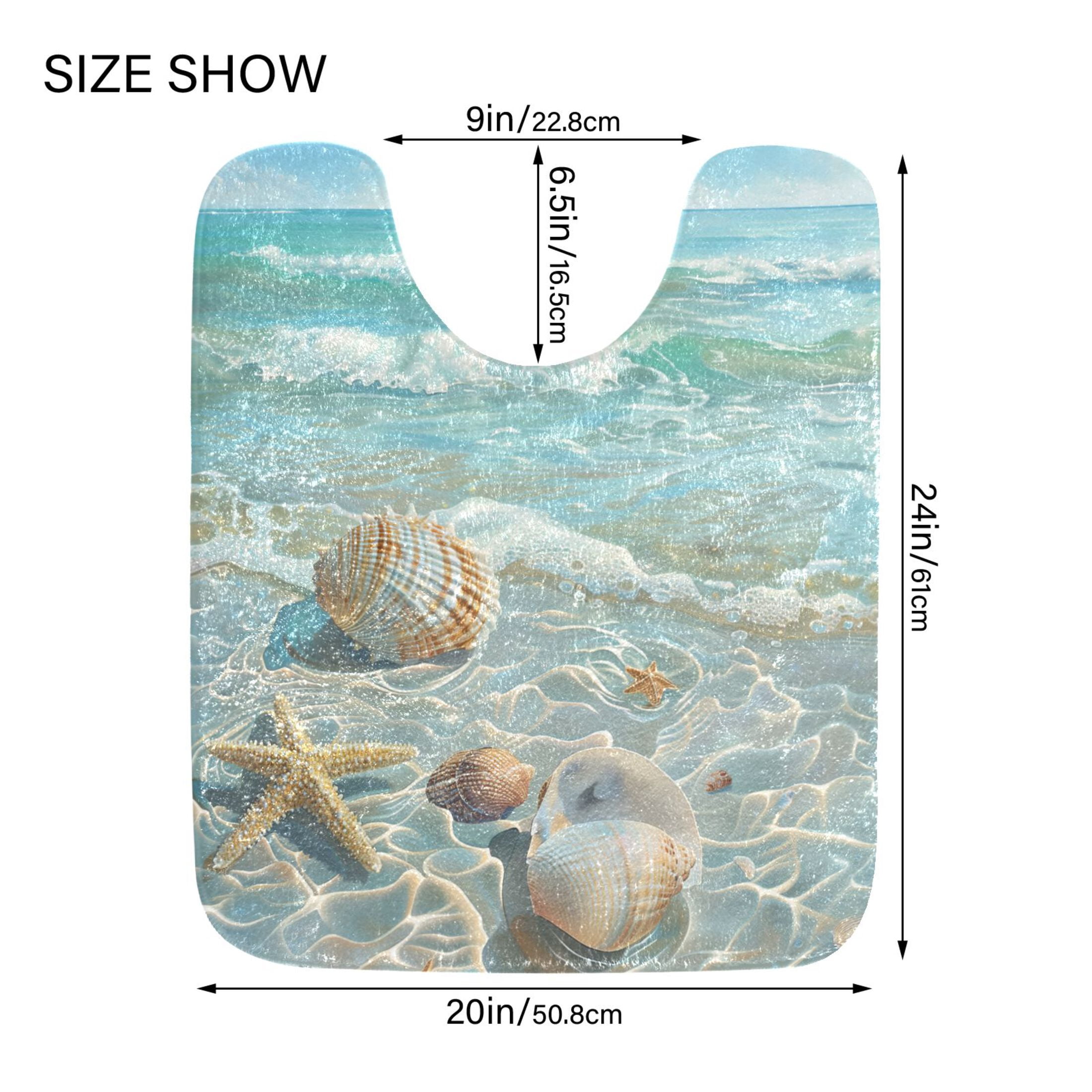 Toilet Rug Set Non-Slip Bathroom Rugs Soft Plush Machine Washable Contour Bath Mat Seashells Sea Stars Beach 24x20/24x16