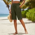 thumbnail image 2 of VBVC Women's Cotton-Linen Drawstring Bermuda Shorts , Summer Knee Length Shorts For Women,Ladies' Button Side Slit Beach Shorts with Pockets,Army Green,S-2XL, 2 of 6