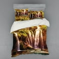 thumbnail image 1 of Ambesonne Nature Bedding Set 4 Pcs, Waterfall Forest Trees, Queen, Green and Brown, 1 of 3