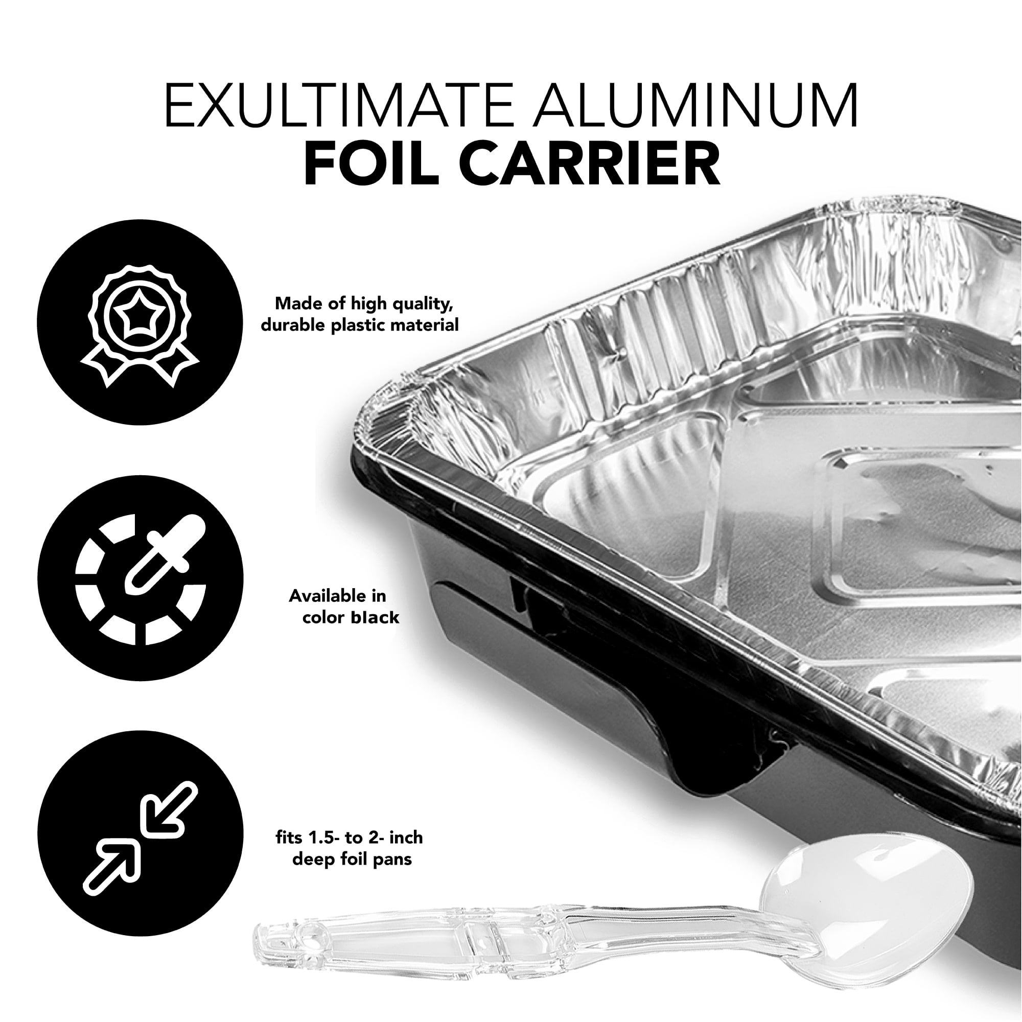  Foil Decor Serving and Casserole Carrier for 9x13 Foil Pans,  Heat Resistant w/Handles, Lid Locks in Place for Safe and Easy Carrying,  Lid Doubles as a Serving Dish, 2 Aluminum Pans