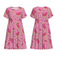 thumbnail image 3 of Bixox Robe d'Été à Manches Courtes pour Femmes Robe Ample Longueur Genou avec Poches-Pastèque, 3 of 7
