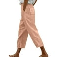 thumbnail image 2 of Dreluolixuan Ladies Capri Pants Athletic Straight Leg Pants Casual Loose Drawstring Waisted Trousers High Waist Solid Color Pants Cropped Pants with Pocket Pants Beige M, 2 of 5