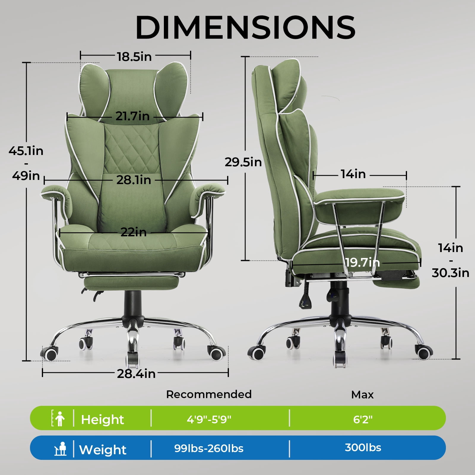 GTRACING Ergonomic Executive Cozy Fabric Gaming Office Chair with Footrest, Green