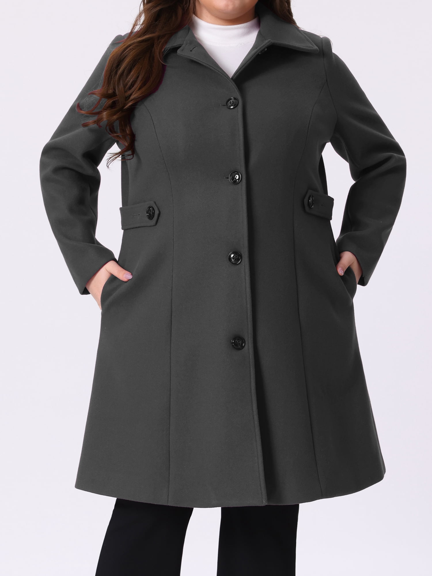 DARING DIVA Women's Plus Size Long Sleeve Utility Overcoat 3X Gray Black