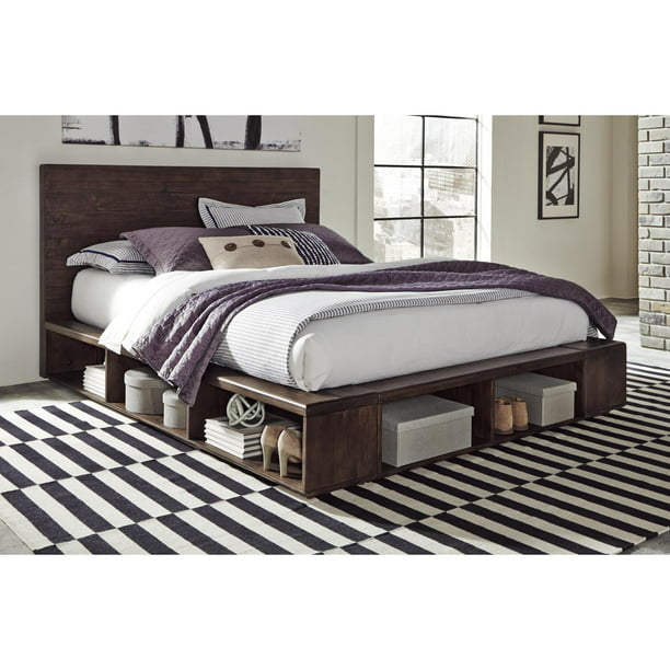 Solid Wood Low Platform Storage Bed, Wood Storage Bed Frame Queen