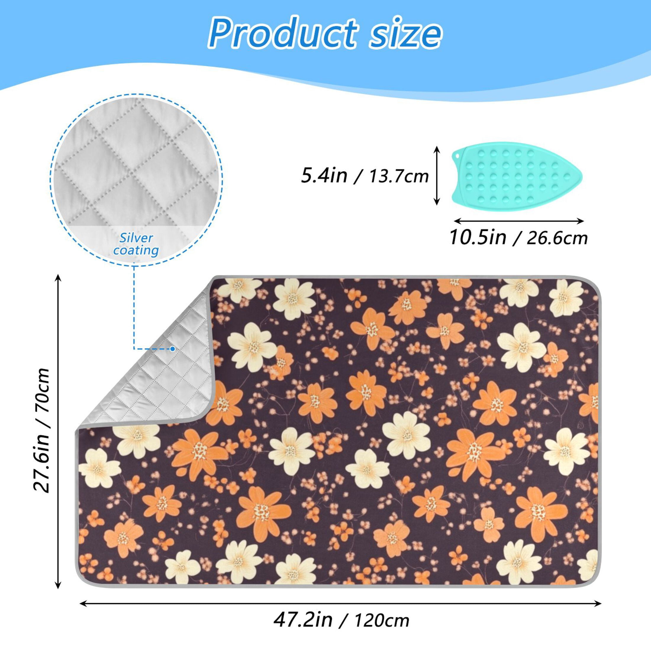 Brown and Beige Flowers Ironing Mat Blanket for Table Top Travel Portable Ironing Board Pad 47.2x27.6 Inch