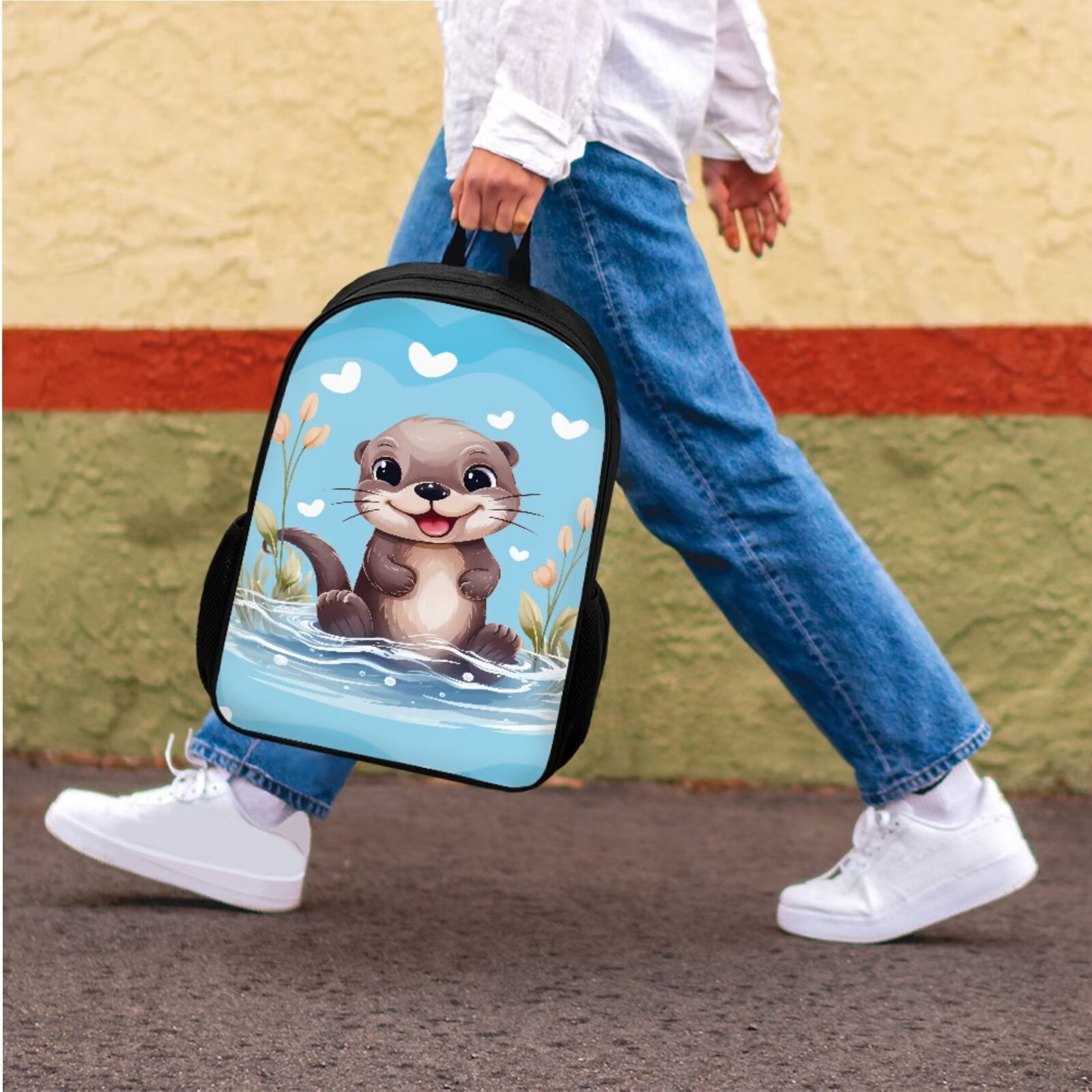 Binienty Otter Bookbag and Lunch Box Set for Girls Boys Teens Middle-School Elementary Bookbags with Pencil Box Case Back To School Backpack Set