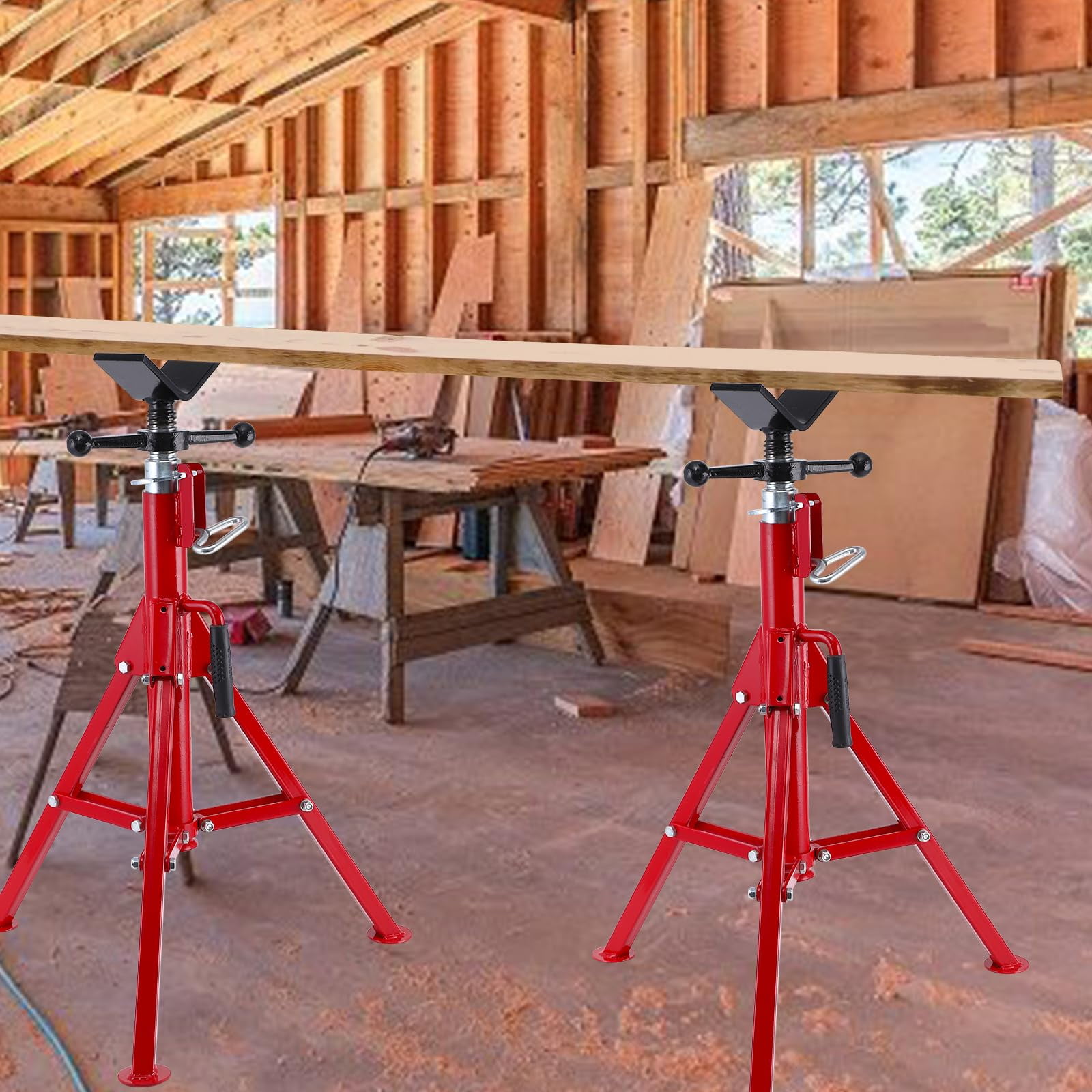 Yeshouse V-Head Pipe Jack Stand, 27 - 52 Inch Adjustable Height, 1/8"-12" Wide Pipe Capacity, 2500 Lbs Load Capacity, Heavy Duty Portable Steel Jacks