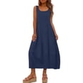 thumbnail image 5 of Women's Plus Size Casual Summer Dresses Fashion Women Solid Round Neck Sleeveless Beach Dresses Vacation Coverup Pockets DressNavy L, 5 of 9