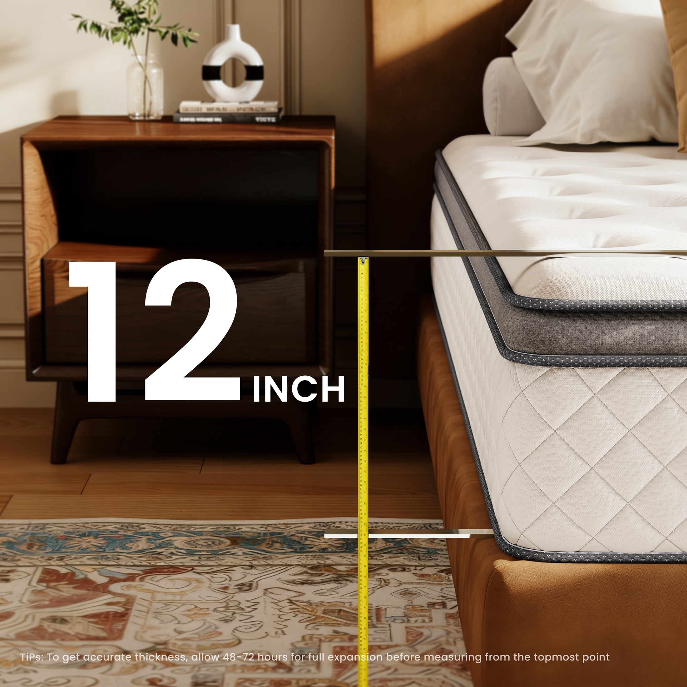 Babo Care Full Mattress, 12-Inch Memory Foam, Hybrid Mattress with Independent Pocket Springs, Isolated Motion, Pressure Relief, Mattress in a Box