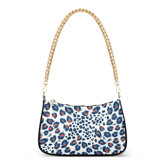 Leopard Print Cheetah Blue & Red Womens Chain Shoulder Bag Tote Handbag Clutch Hobo Purse with Zipper for Travel Casual