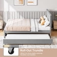 thumbnail image 3 of Full Size Bed Frame with Trundle, Upholstered Platform Bed Frame with Headboard, Trundle Bed Twin, Wood Slat Support, for Bedroom, Living Room, Guest Room, 3 of 7